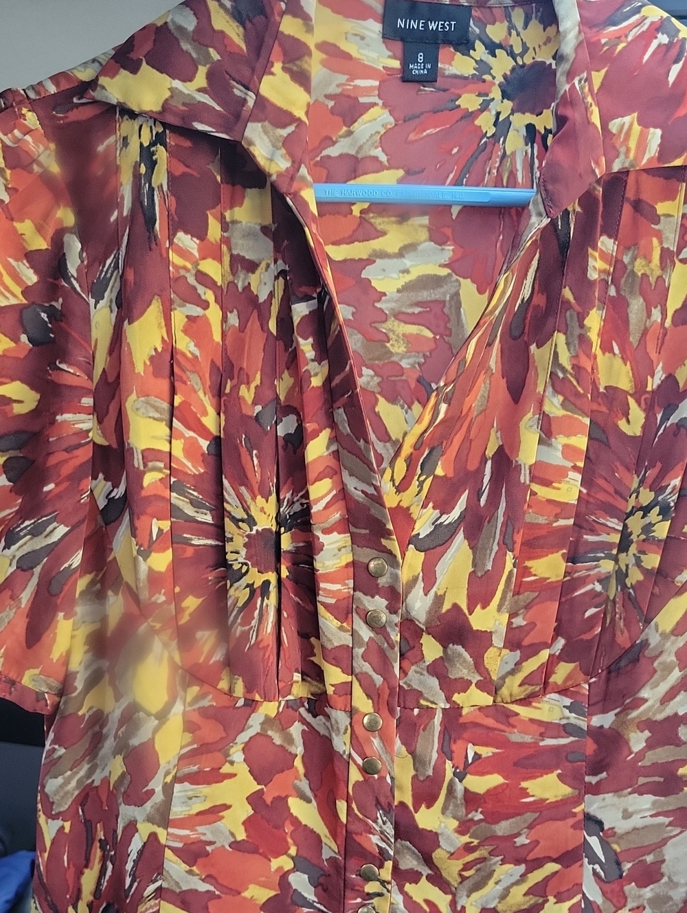 Nine West Red Yellow Floral Button-Front Women's Shirt